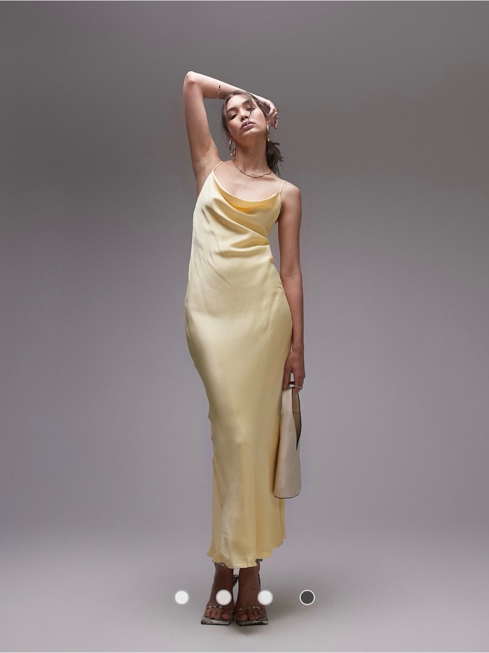 Topshop Pale Yellow Satin Cowl Slip Maxi Dress